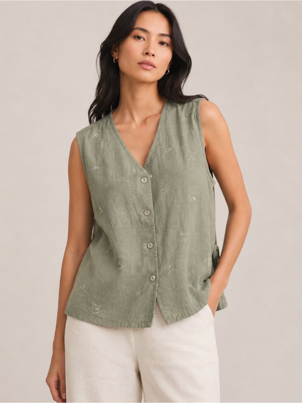 Kathie Lee Collection Vintage Linen Blend Vest Tank